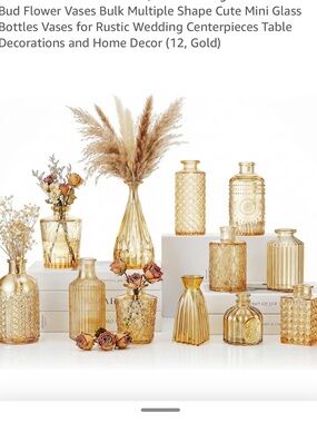 Gold Glass Bud Vases Set - Decorative Small Vintage-Style Vases